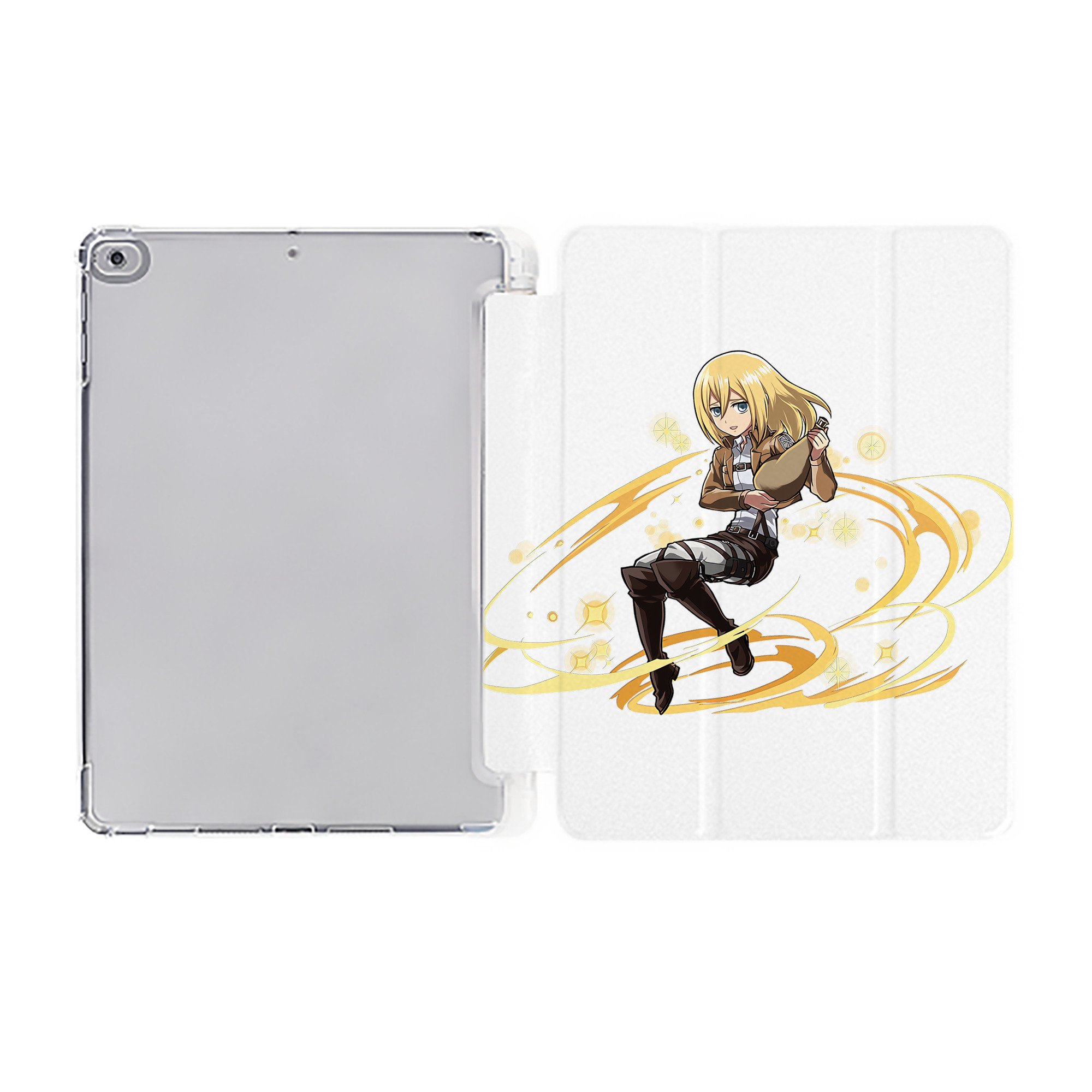 （画像用） 進撃の巨人 クリスタ·レンズ Attack on Titan Christa Lenz IPad ケース ペン収納付き 三つ折りスタンド PUレザー×シリコン 対応機種9.5/10.5/10.9インチ